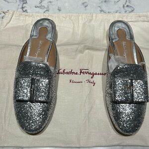 Ferragamo Silver Glitter Mules